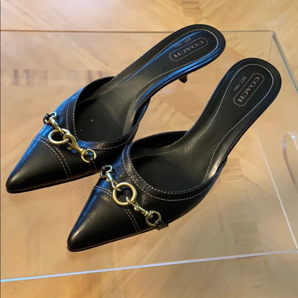 Coach black mule/slide with gold accent chain